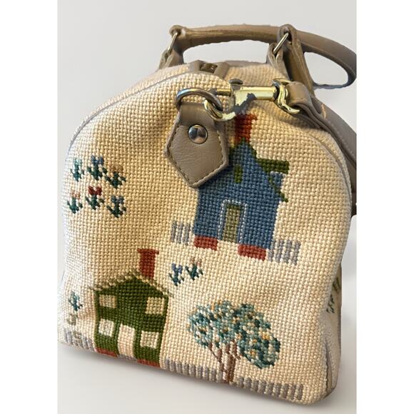 Vtg Elizabeth Turner Cross Stitch Needlepoint House Village Tapestry Purse Bag - Picture 3 of 10